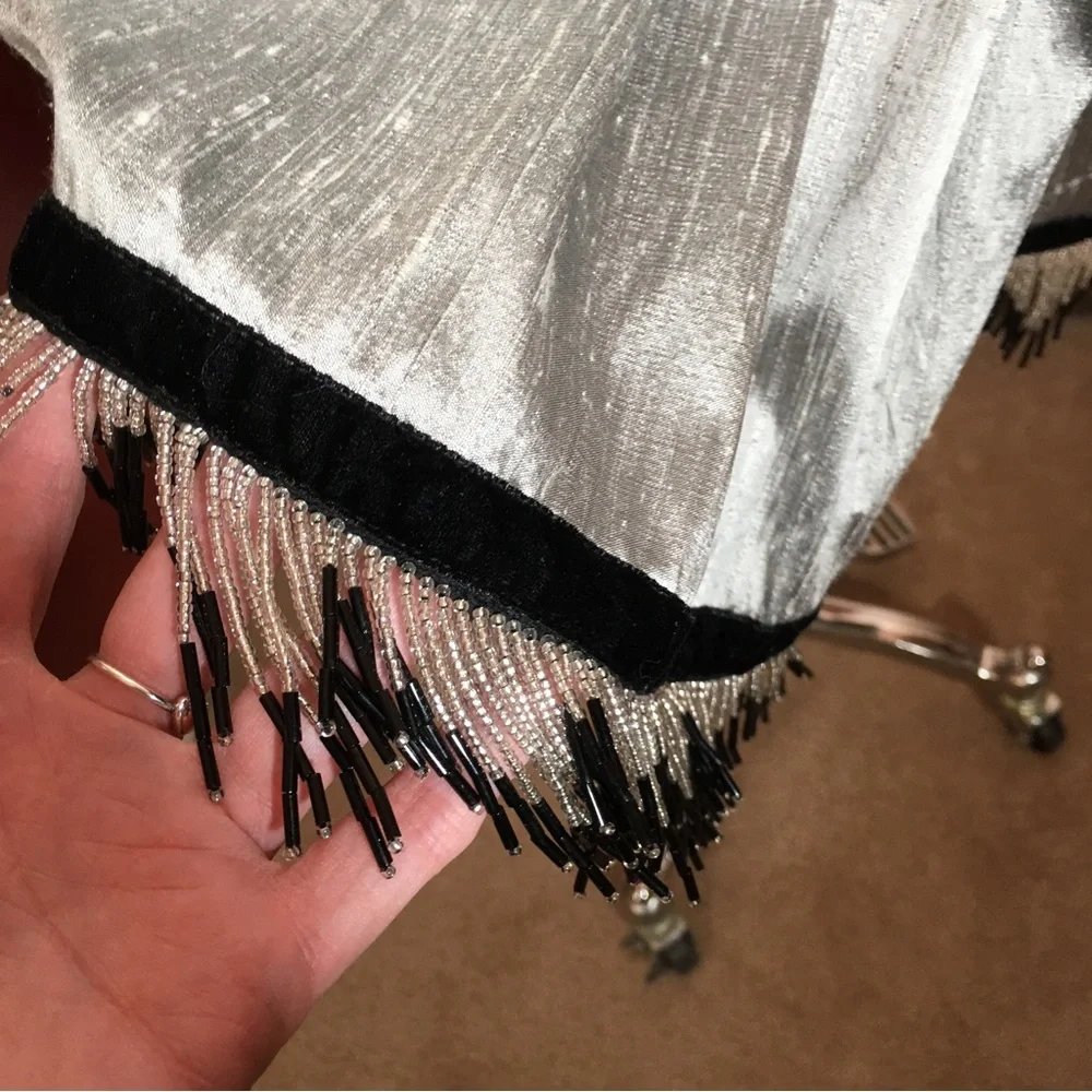 Vintage 1990 Y2K Unique Art deco Raw Silk Beaded Fringe Midi Formal Skirt - Picture 8 of 17